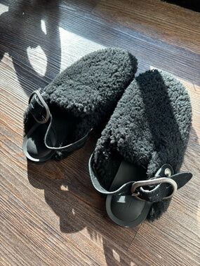 rag & bone Black Shearling Slingback Clogs
